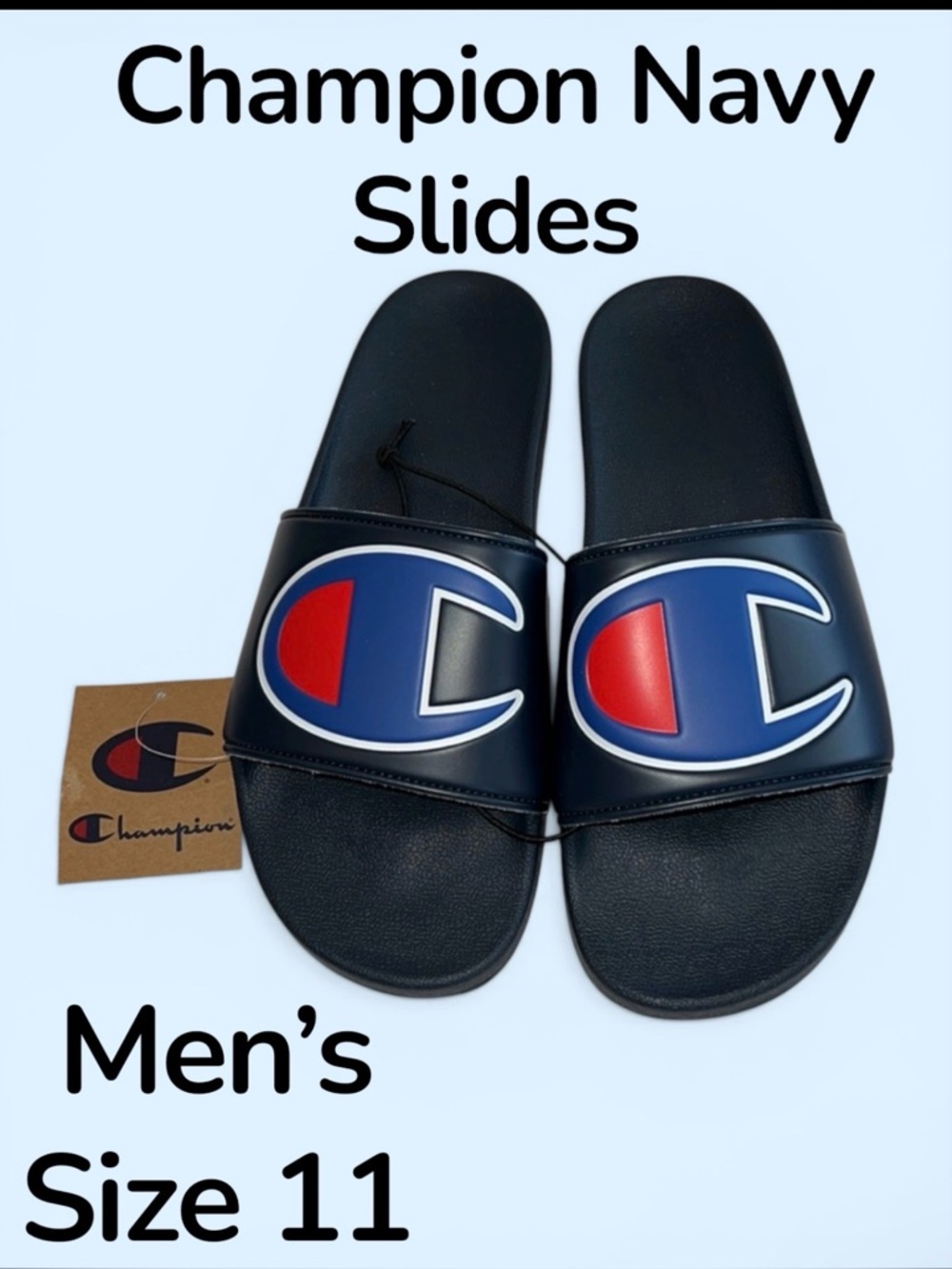 Champion Big Logo Navy Slide Sandals Size 11 NWT